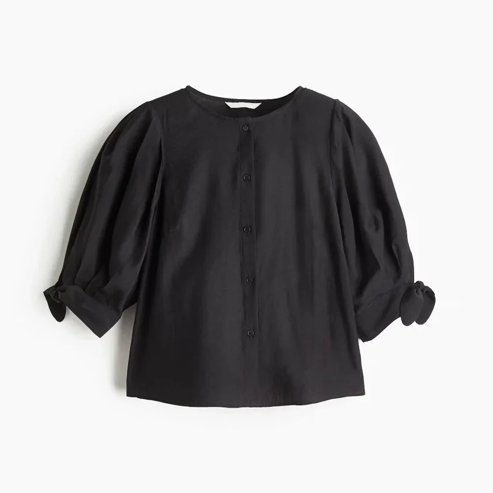 (NWT) H&M - black puff sleeved blouse (small) - Picture 4 of 4